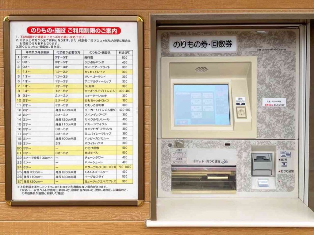 生駒山上遊園地の発券機